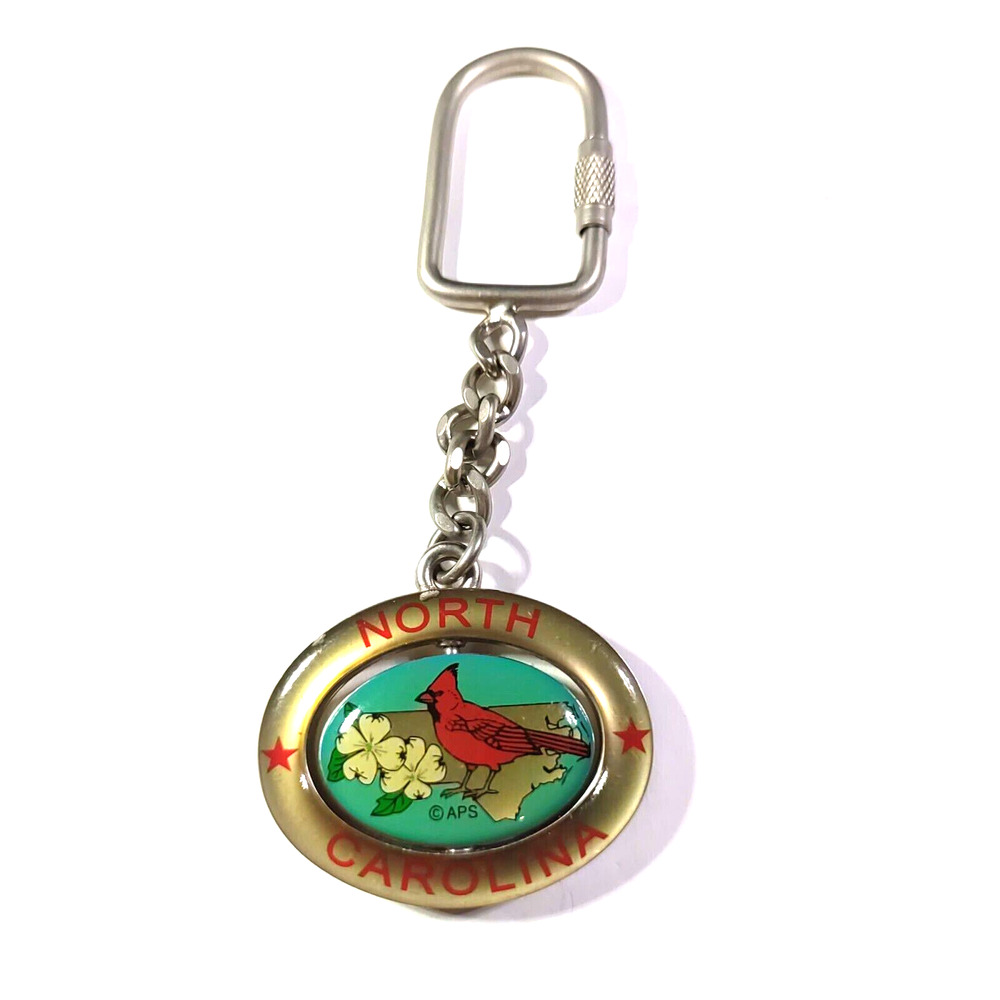 North Carolina Spinner Keychain Cardinal Dogwood State Silver Tone